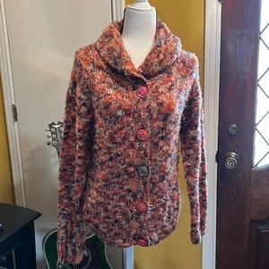 Colour Works-Coral Marled knit button-up shawl collar cardigan 26”L -size M -NWT